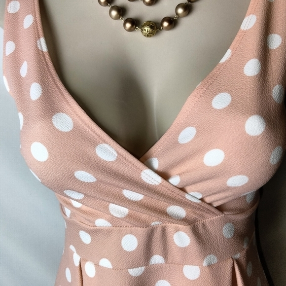 SUMMER A line v neck polka dot peach dress size s 💋 - Picture 5 of 8